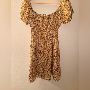 Faithfull the Brand Yellow Floral Puff Sleeve Smocked Dress